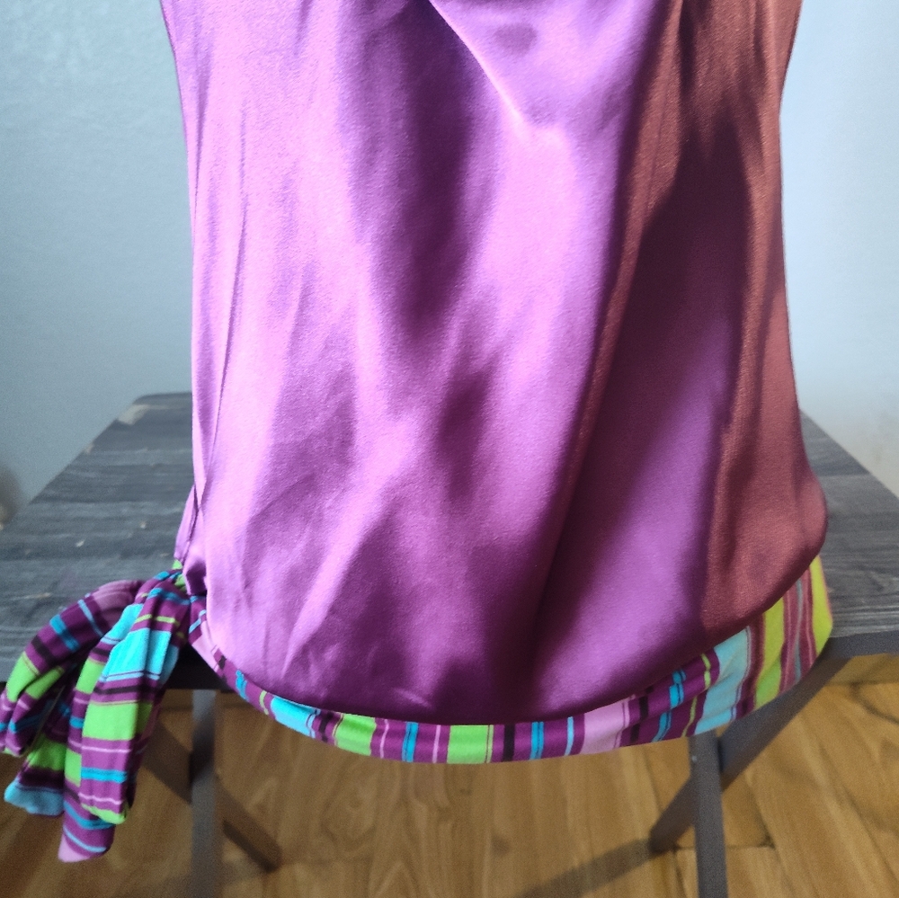 Bisou Bisou Purple Satin Camisole with Striped Hem - Picture 5 of 6